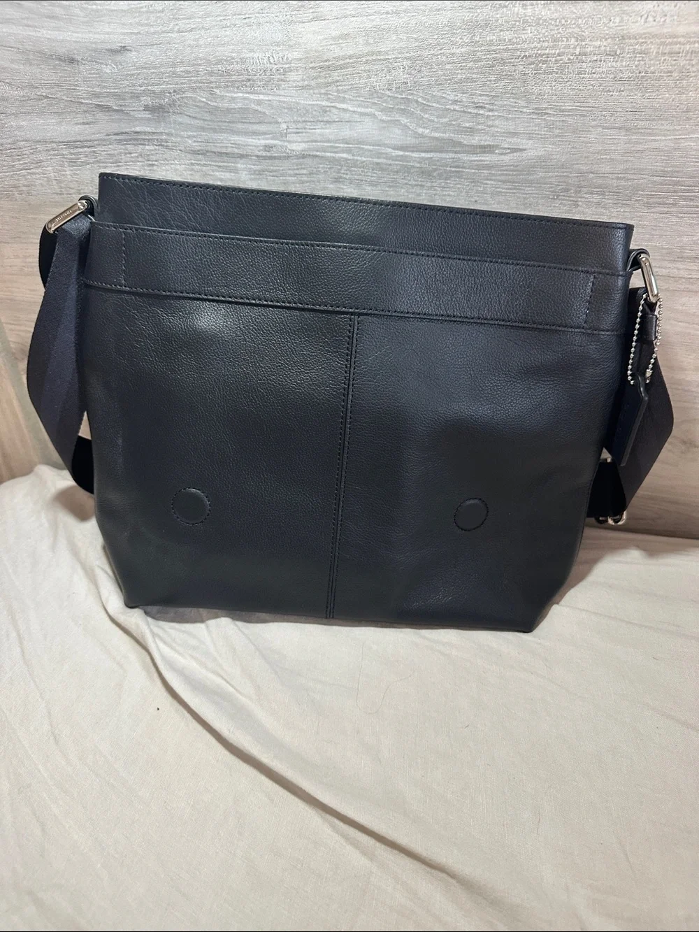 Coach Black Leather Flap Messenger Bag